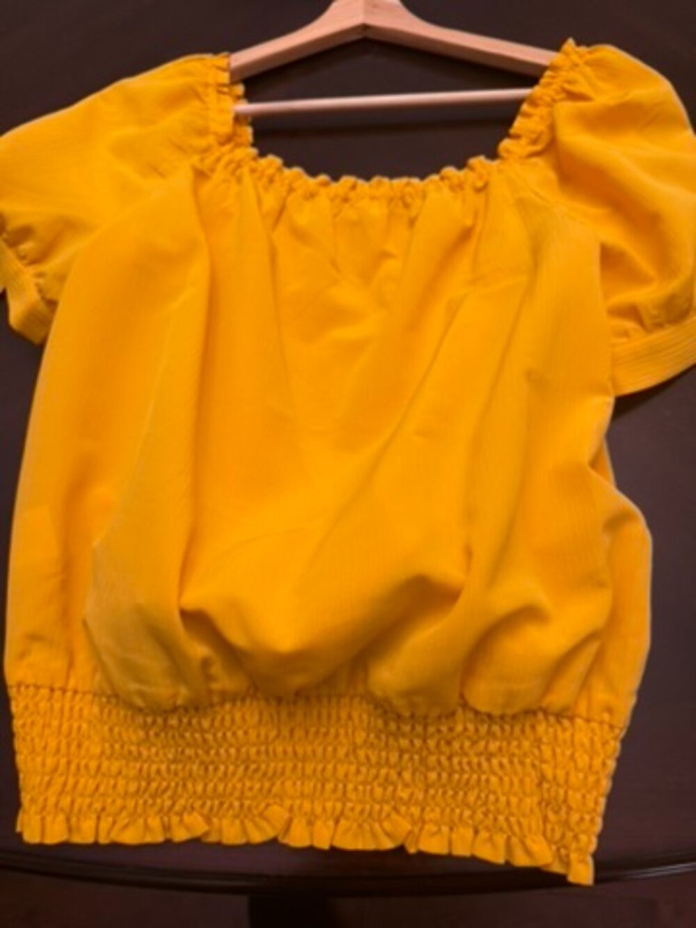 Michael Kors Yellow Off The Shoulder Smocked Waist Top Medium